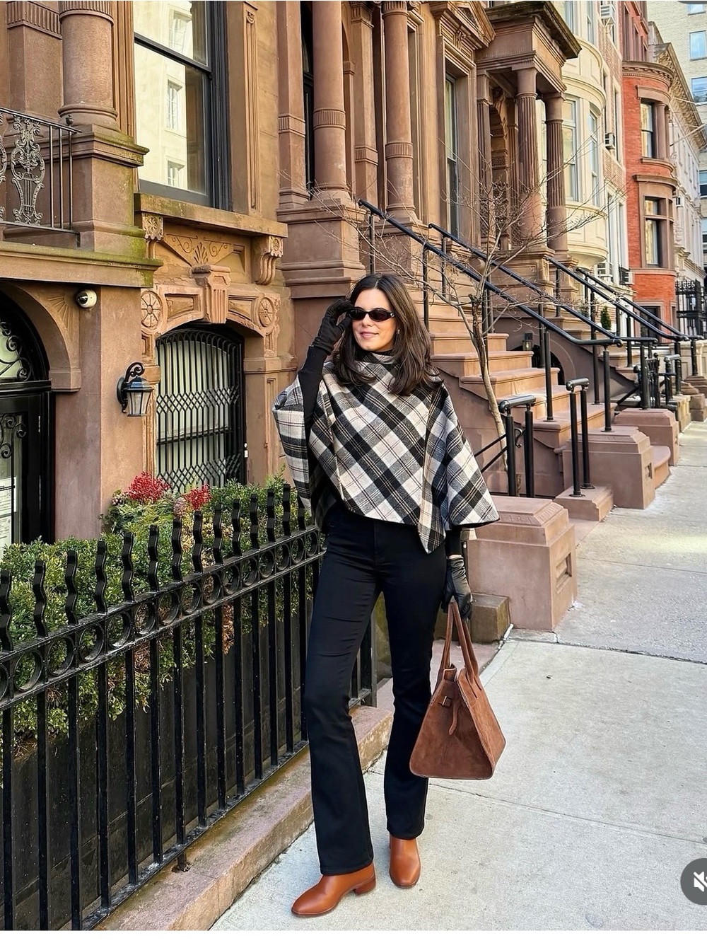 Zara Black and Cream Plaid Cape